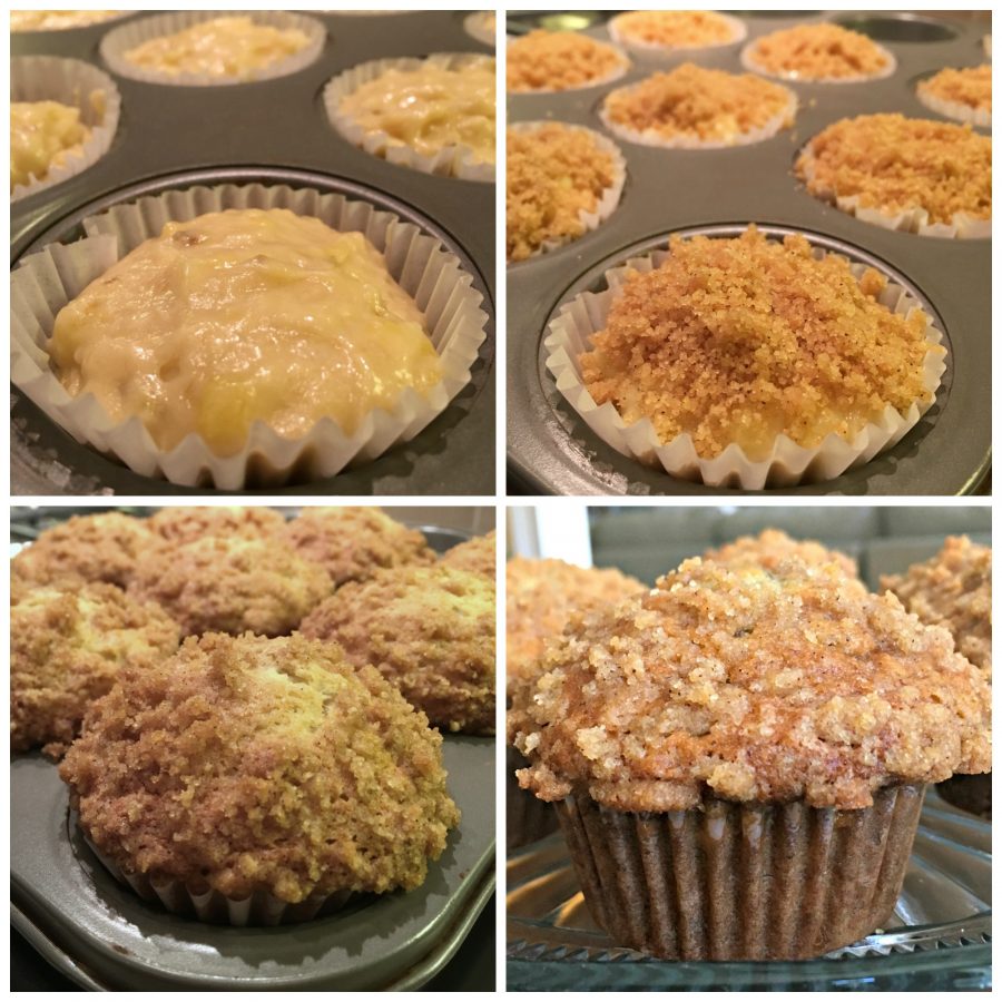 This is a 4 image collage showing the muffins being made.