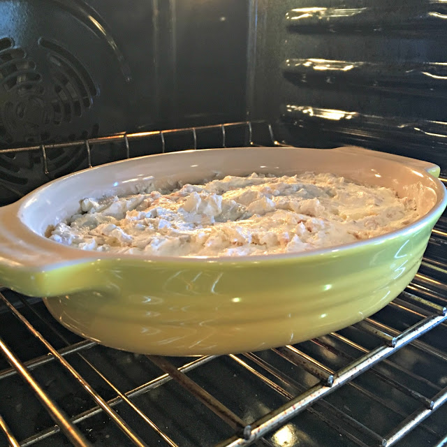 This photo shows the dip in the oven, ready to bake. 