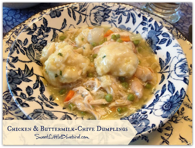 Chicken and Dumplings served in a bowl. 