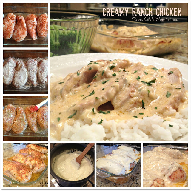 This is an eight photo collage showing the chicken being made for the oven in a casserole dish. 