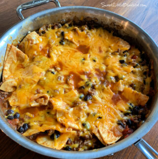 This photo shows Easy Cheesy Beef Burrito Skillet