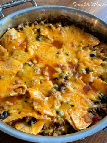 This photo shows Easy Cheesy Beef Burrito Skillet