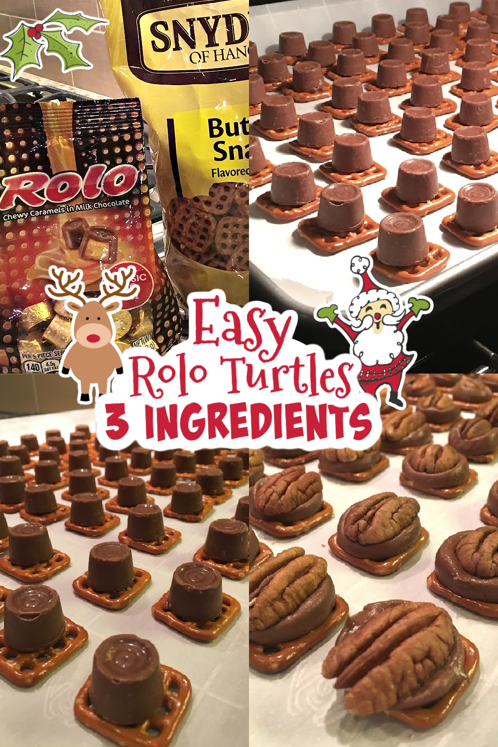 This is a 4 photo collage showing the Rolo Turtles being made. 