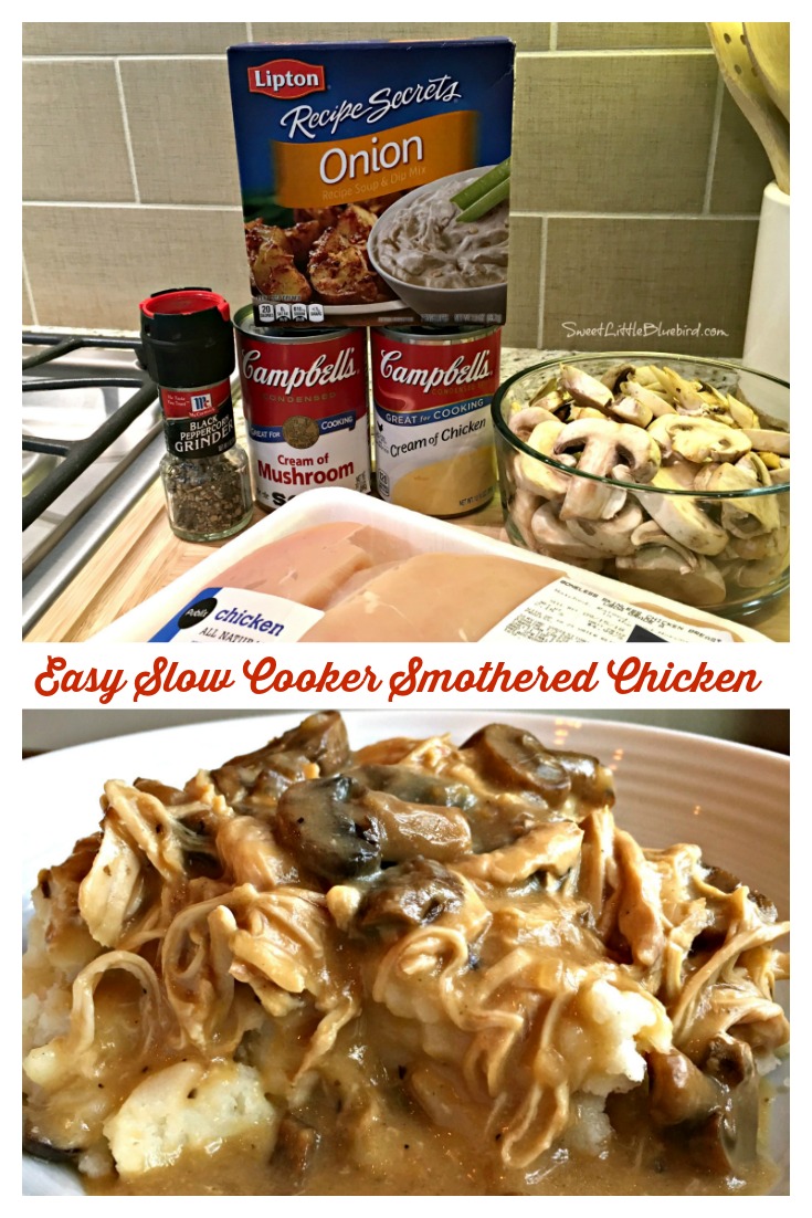 EASY SLOW COOKER SMOTHERED CHICKEN from Sweet Little Bluebird