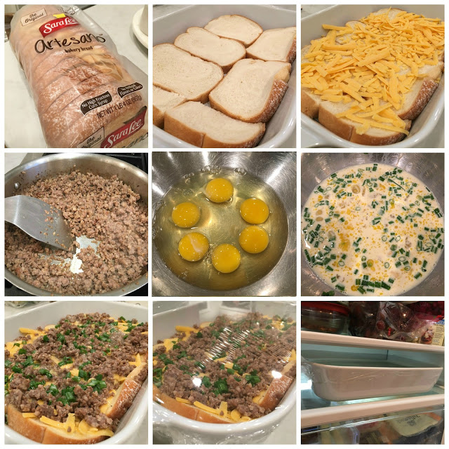 9 photos showing the process of making the casserole.