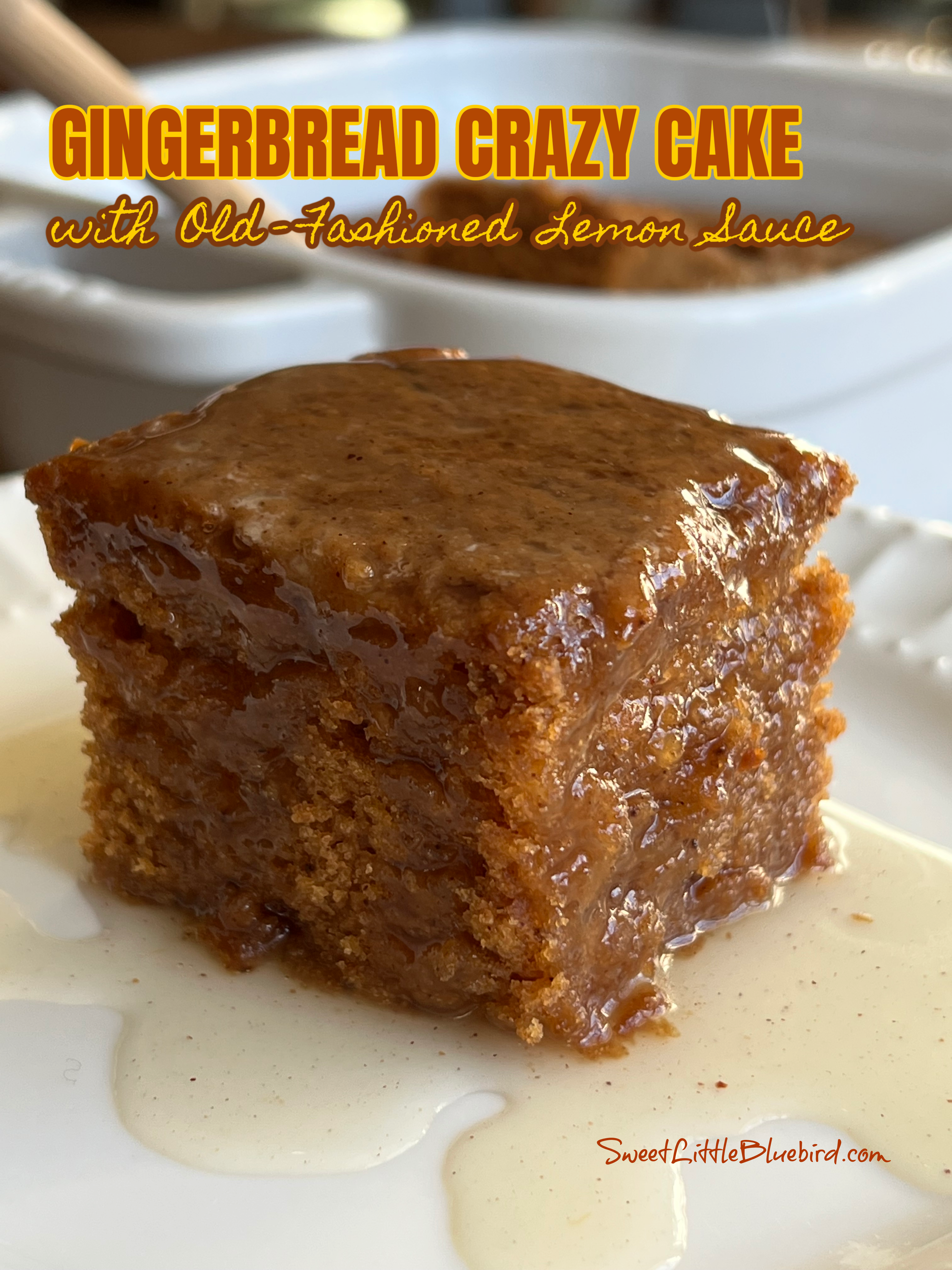 This is a photo of Gingerbread Crazy Cake topped with Old Fashioned Lemon Sauce.