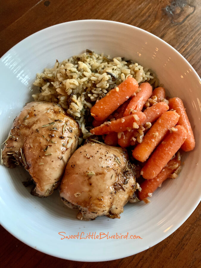 Honey Balsamic Chicken with Maple Glazed carrots with Pecans and Wild Rice 