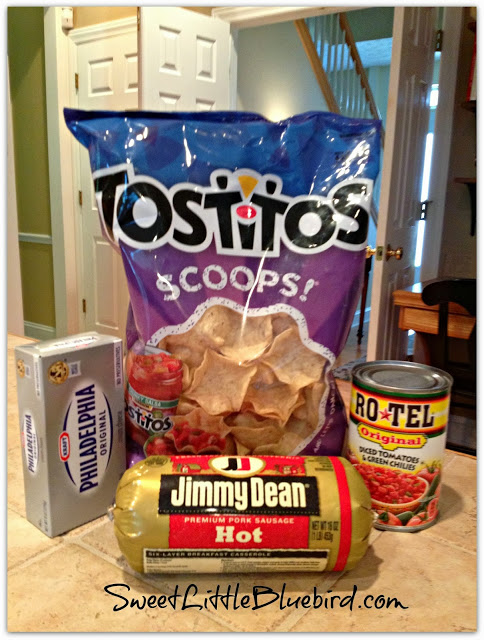 Easy Sausage Dip - Only 3 Ingredients - Dip is made with cream cheese, hot sausage and rotel. Serve with Tortilla Chips