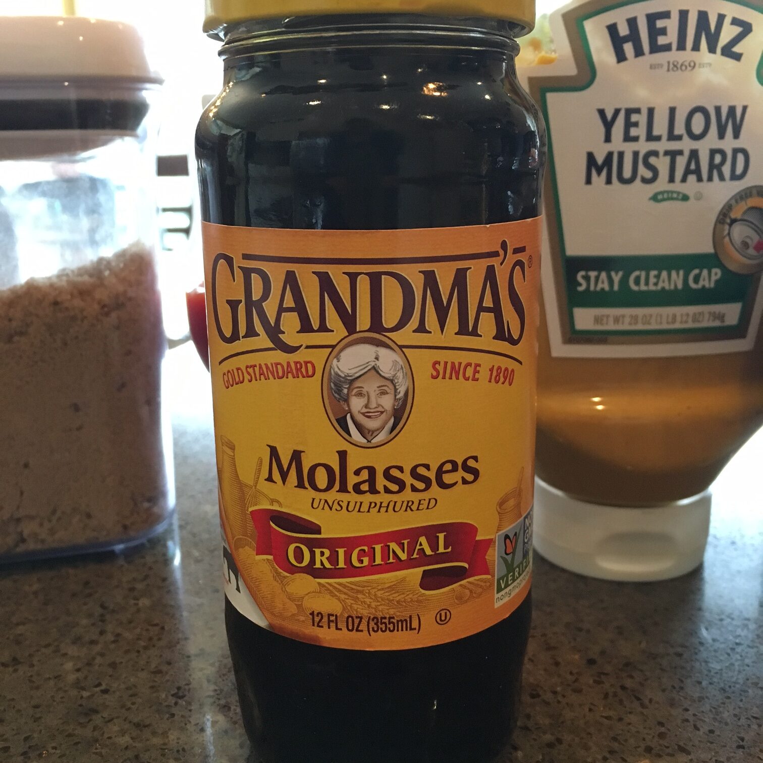 This is a photo of a jar of Grandma's unsulphured Molasses.