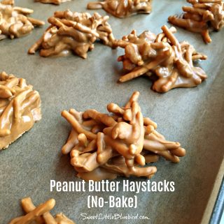 Peanut Butter Haystacks (No-Bake) cooling on parchment paper.