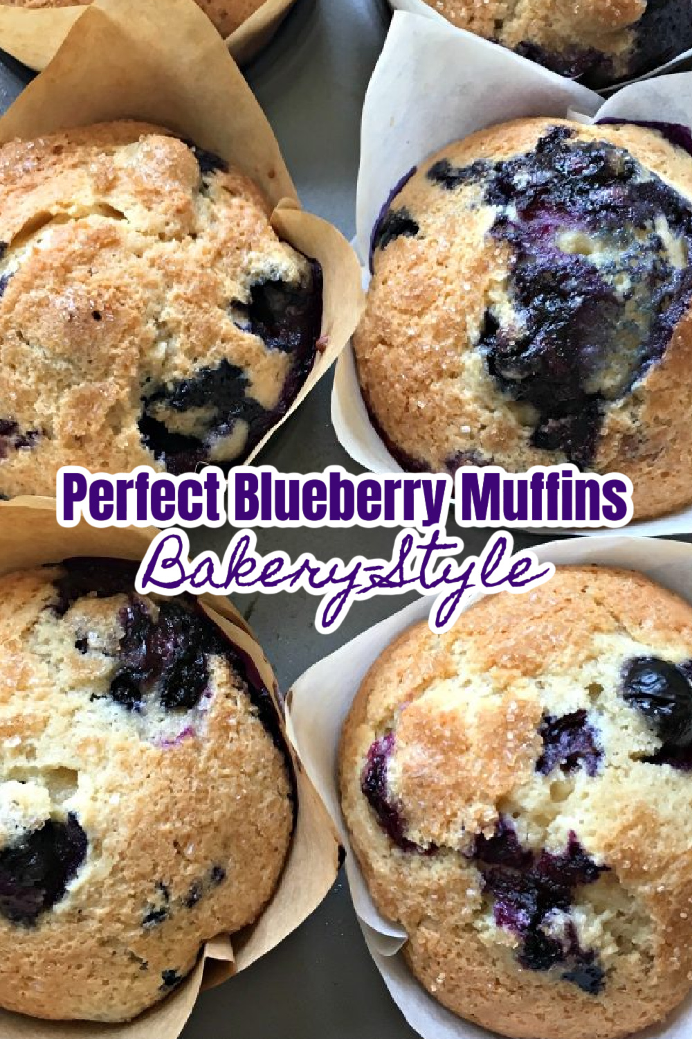 Photo of 4 blueberry muffins after baking - by Sweet Little Bluebird