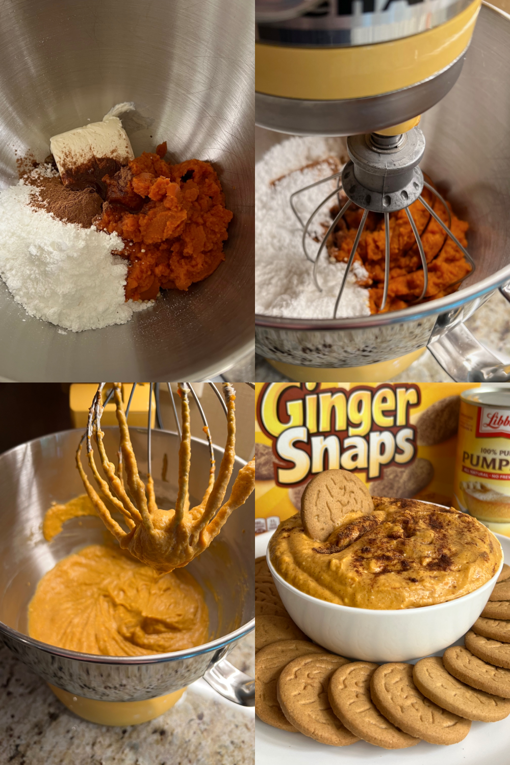 This is a four photo collage showing the dip being made. 