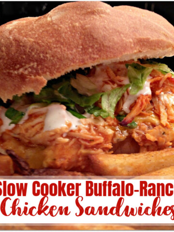 Slow Cooker Buffalo Ranch Chicken sandwich with fries