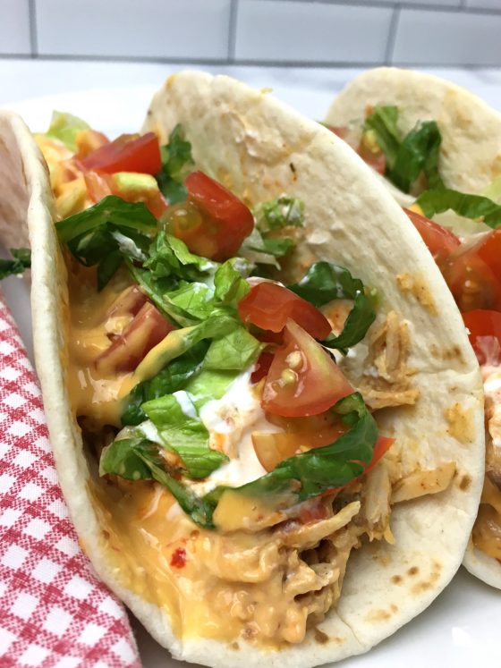 Slow Cooker Queso Chicken Tacos (Easy) Sweet Little Bluebird