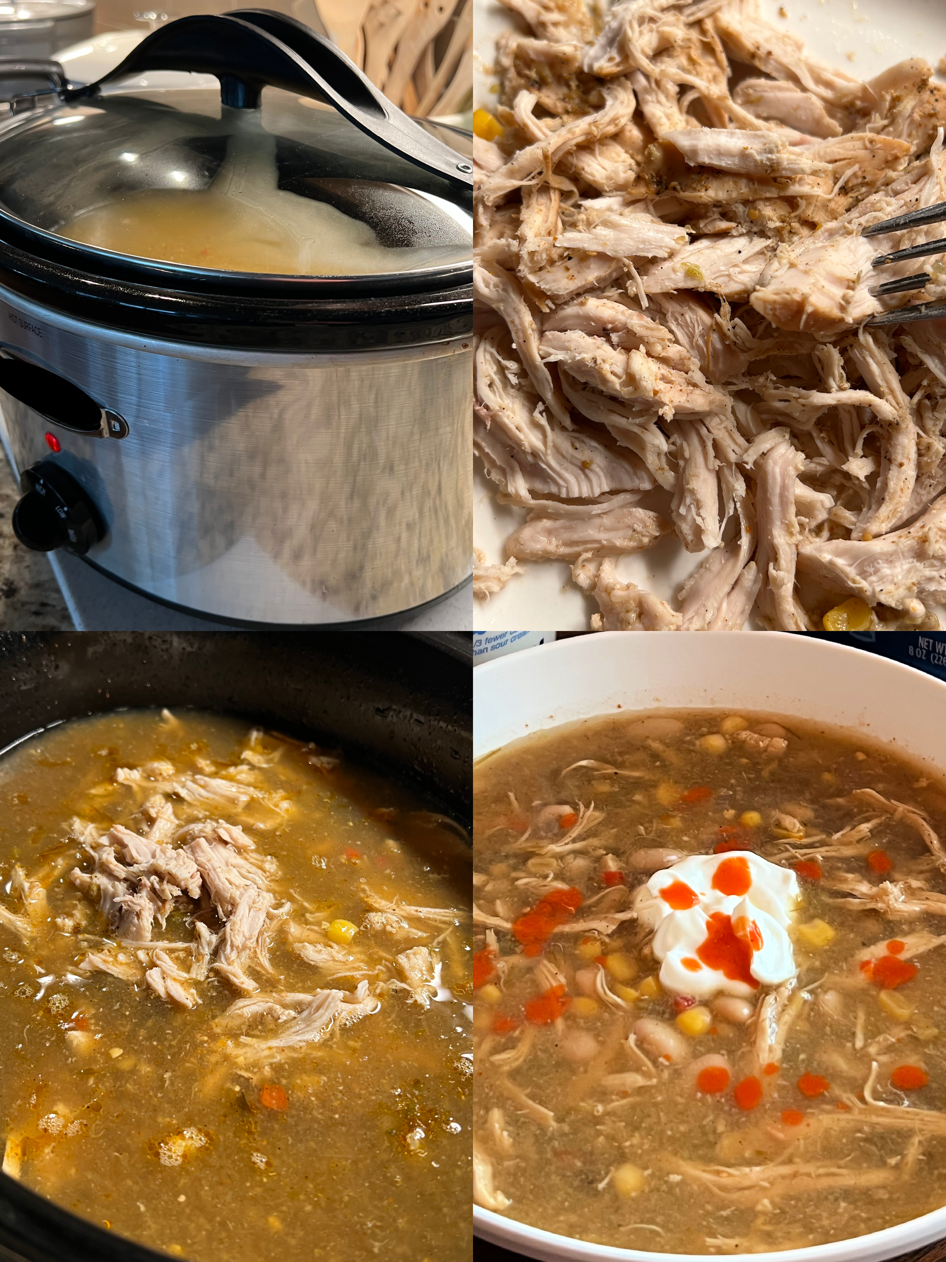 This is a four image collage showing the soup being made. 