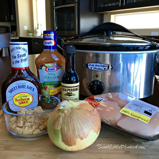 Photo of the ingredients to make SLOW COOKER ZESTY BARBECUE CHICKEN.