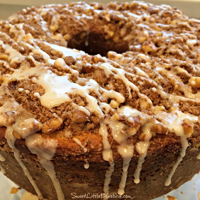 Close up photo of the coffee cake, finished, ready to serve.