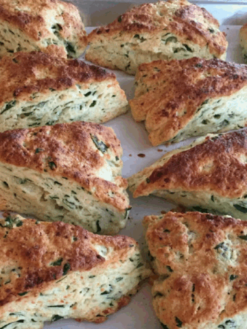 Spinach and Feta Scones on parchment paper.