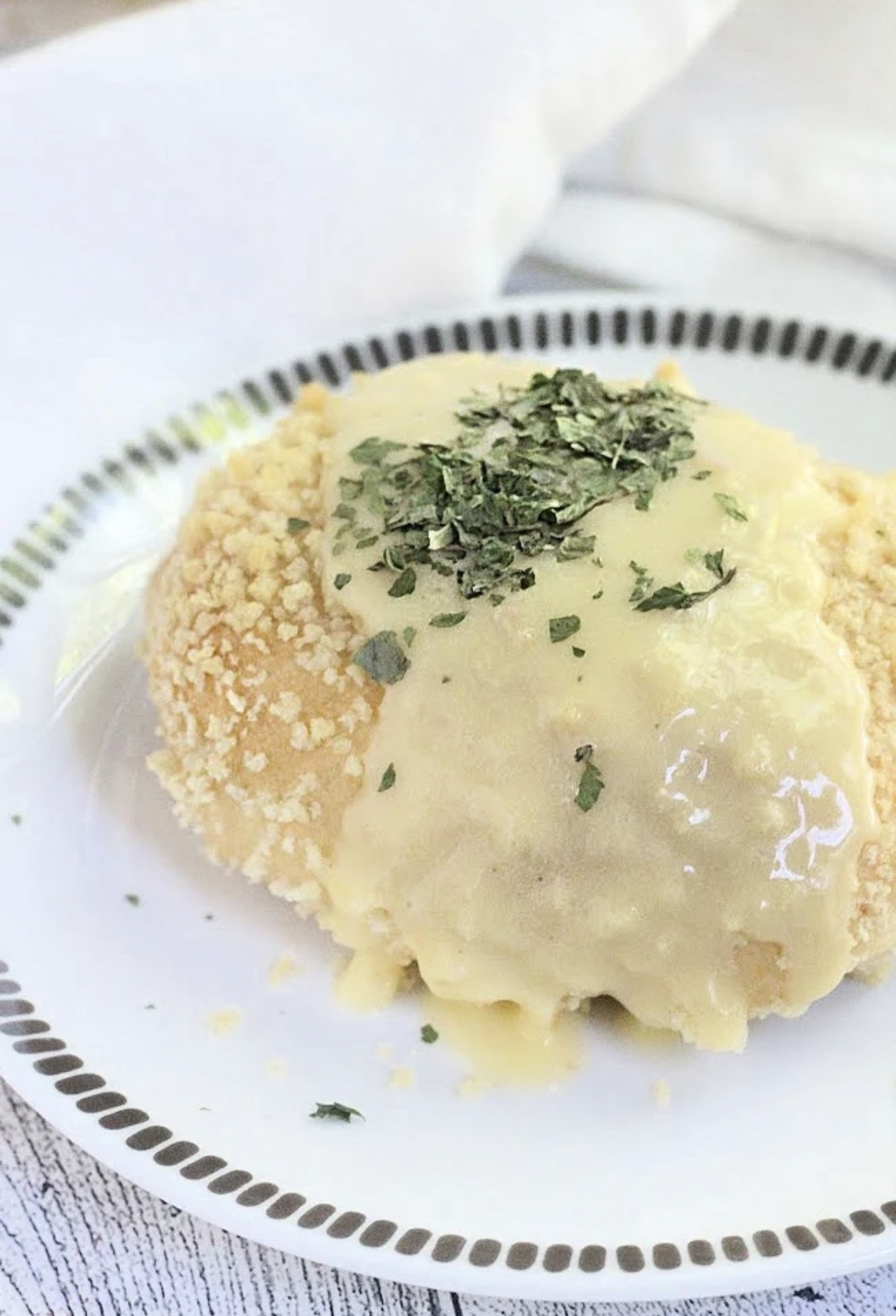 This image shows a Chicken Pillow served on a plate. 