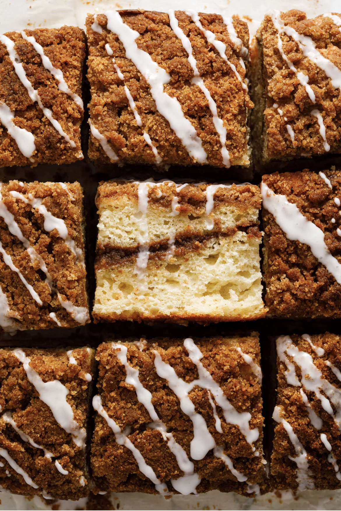 This image shows Coffee Cake cut into pieces, ready to serve.